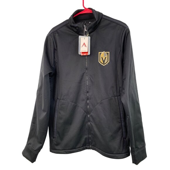 VGK Antigua Full-Zip Golf Jacket Mens M Black Scuba Fleece Lined NHL 7645 - Picture 1 of 14